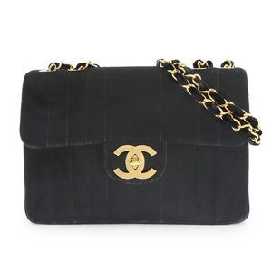 CHANEL Mademoiselle Chain Shoulder Bag in Black Velvet with Gold Hardware